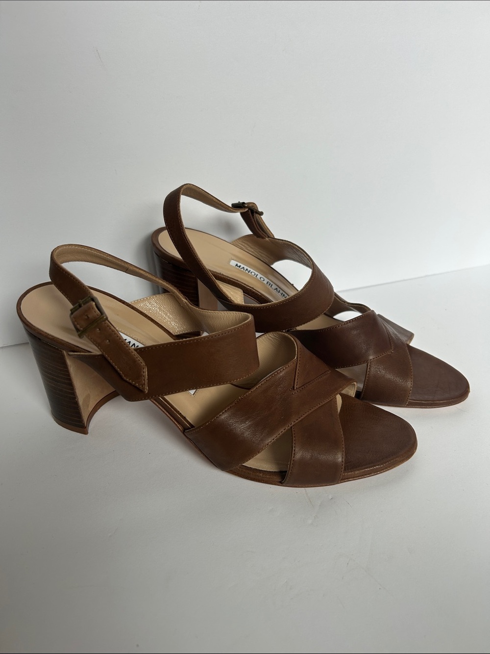 Manolo Blahnik Brown Leather Slingback  Heels 39.5